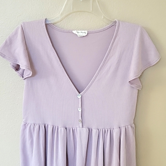 See You Monday Lavender Ribbed V-Neck Dress - Size Large - Picture 2 of 7